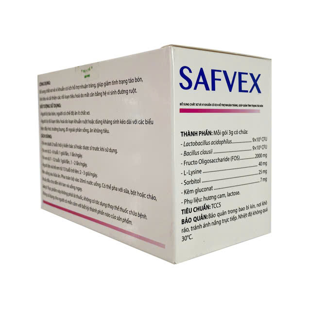 Bột pha uống Safvex 3g Pastuer Institute bổ sung chất xơ và vi khuẩn, hỗ trợ nhuận tràng, giảm táo bón (30 gói)