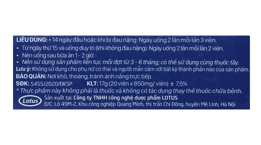 Viên xương khớp Vương Hoạt giảm nguy cơ thoái hóa cột sống, đau vai gáy hộp 20 viên