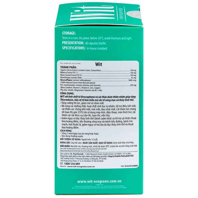 Viên nang WIT For Your Eyes Ecogreen tăng cường thị lực, giảm mờ và nhòe mắt