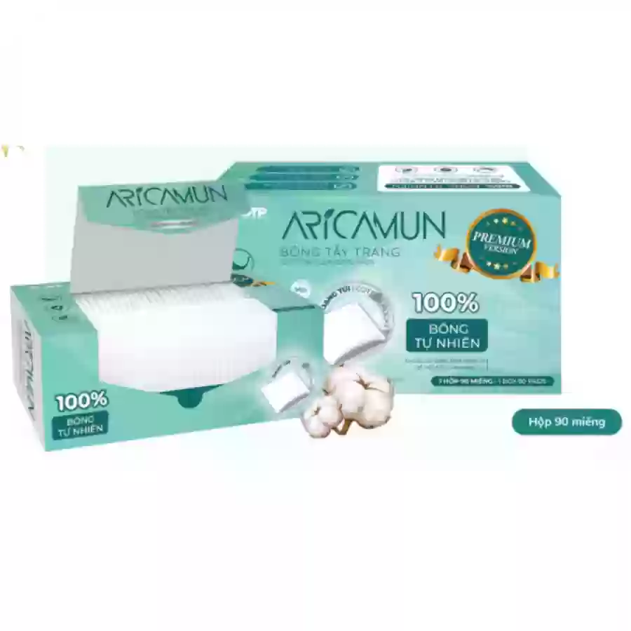 Bông Tẩy Trang ARICAMUN 100% CottonTự Nhiên Mềm Mịn Không Kích Ứng Hộp 90 Miếng