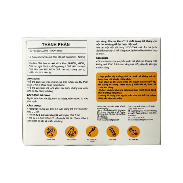 Viên sủi Scurma Fizzy Nano Curcumin hỗ trợ giảm các triệu chứng trào ngược dạ dày thực quản