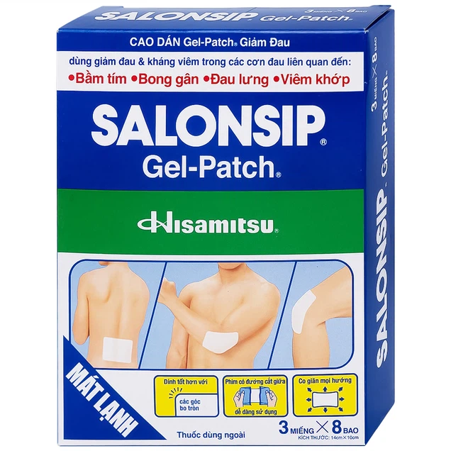 Cao dán Salonsip Gel - Patch Hisamitsu giảm đau, kháng viêm do mỏi cơ, đau cơ (8 vỉ x 3 viên)