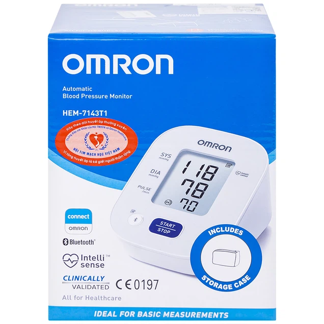 Máy đo huyết áp bắp tay tự động Omron HEM 7143T1 cho kết quả chính xác, nhanh chóng
