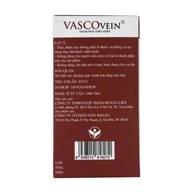 Vascovein hỗ trợ giảm triệu chứng suy giãn tĩnh mạch hộp 30 viên