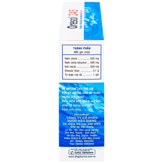 Bột pha uống Oresol 245 DHG Pharma bù nước, bổ sung chất điện giải, điều trị mất nước do tiêu chảy (20 gói x 4.1g)