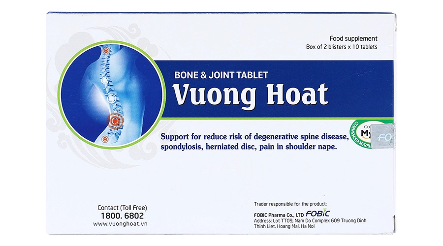 Viên xương khớp Vương Hoạt giảm nguy cơ thoái hóa cột sống, đau vai gáy hộp 20 viên