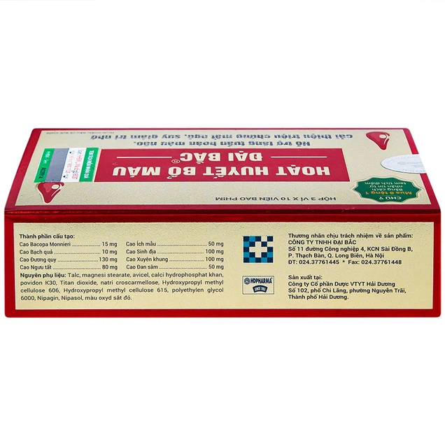 Viên uống Hoạt Huyết Bổ Máu Đại Bắc tăng cường lưu thông máu (3 vỉ x 10 viên)