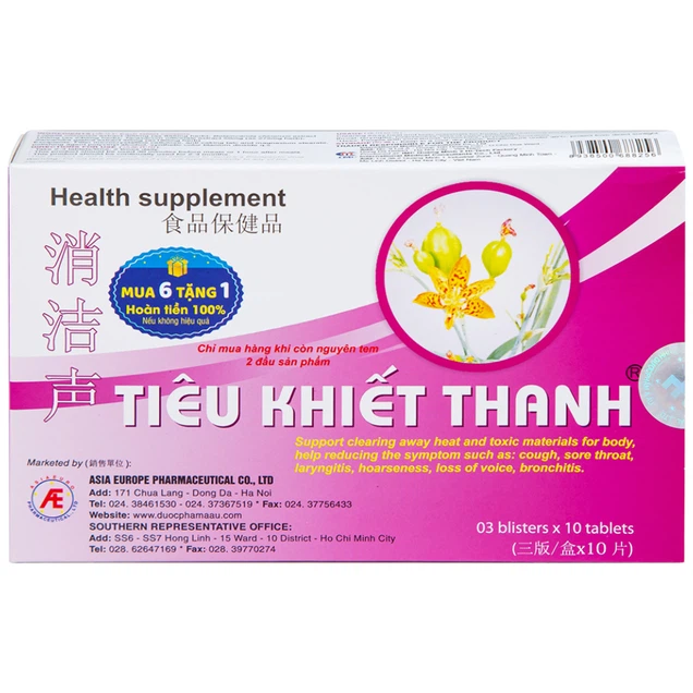 Viên uống Tiêu Khiết Thanh Á Âu hỗ trợ thanh nhiệt giải độc cho cơ thể, giảm ho, đau họng, khàn tiếng