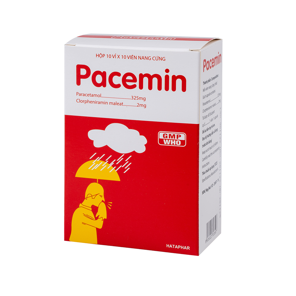 Viên nang cứng Pacemin 325mg/2mg Hataphar điều trị cảm cúm, sốt, nhức đầu (10 vỉ x 10 viên)