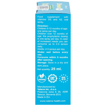 Chai xịt giúp tăng cường hấp thu canxi Dimao Pro Oral Spray D3 + K2 Valens (25ml)