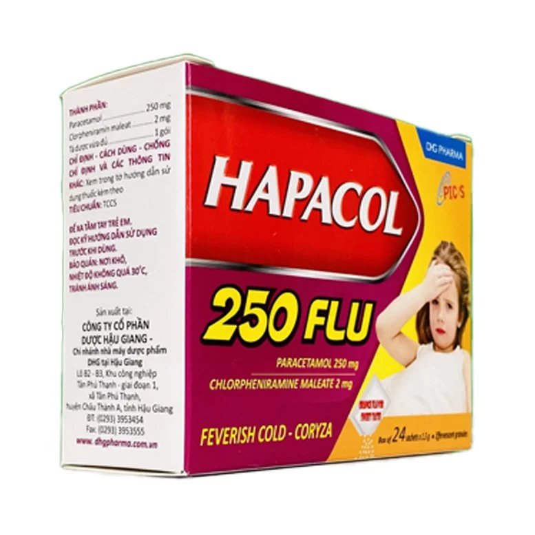 Hapacol 250 Flu-Hậu Giang hộp 24gói