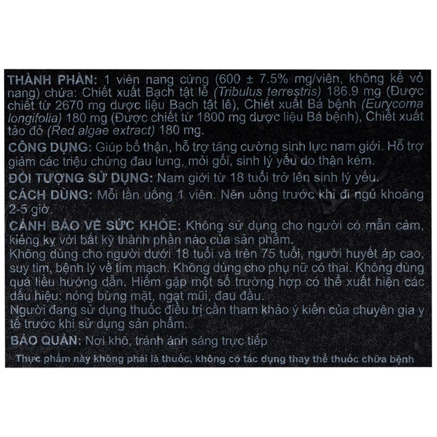 Viên uống Rocket 1h Thái Dương giúp bổ thận dương, tăng cường sinh lực (6 viên)