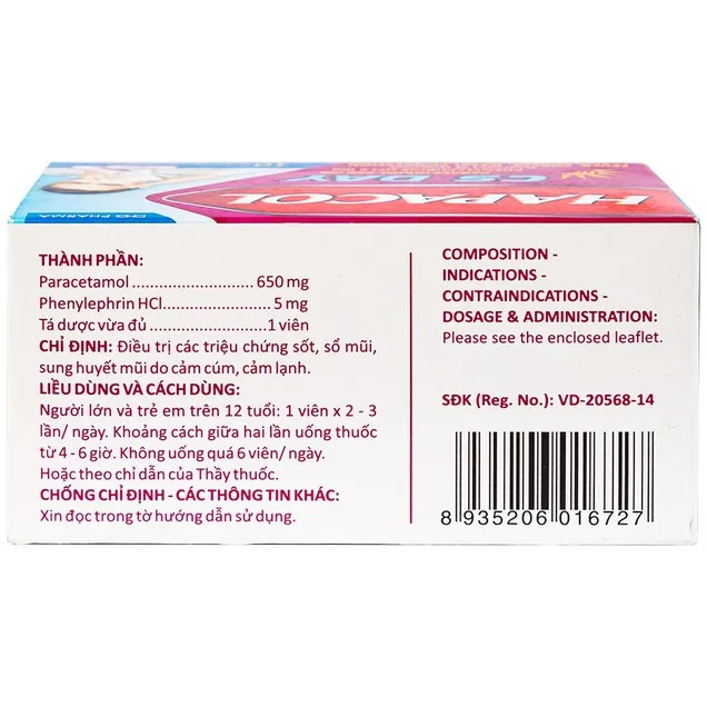 Thuốc Hapacol CS Day DHG điều trị sốt, sổ mũi, sung huyết mũi (10 vỉ x 10 viên)
