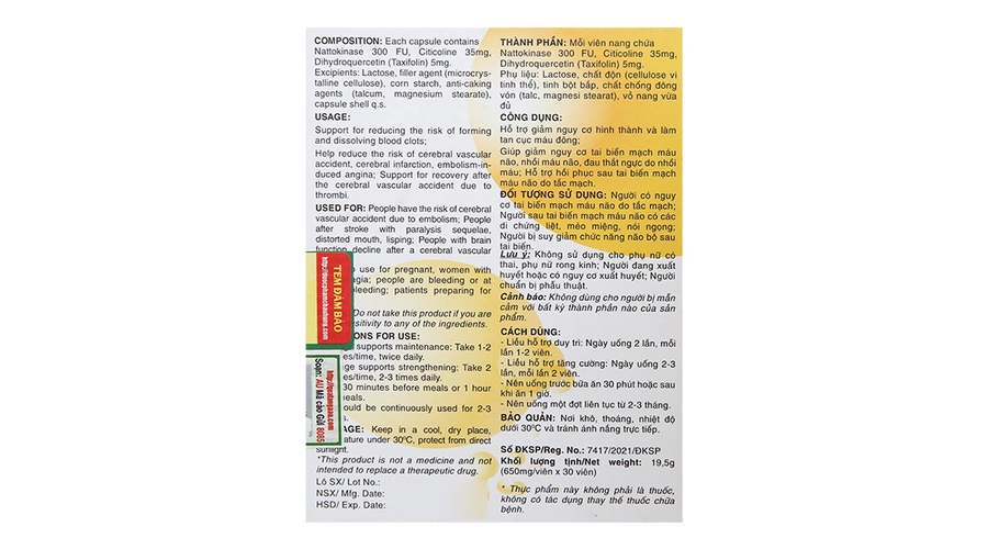Nattospes Platinum giúp giảm nguy cơ tai biến mạch máu não hộp 30 viên
