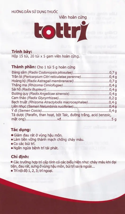 Thuốc Tottri Traphaco điều trị chảy máu khi đại tiện, đau rát (15 túi x 5g)