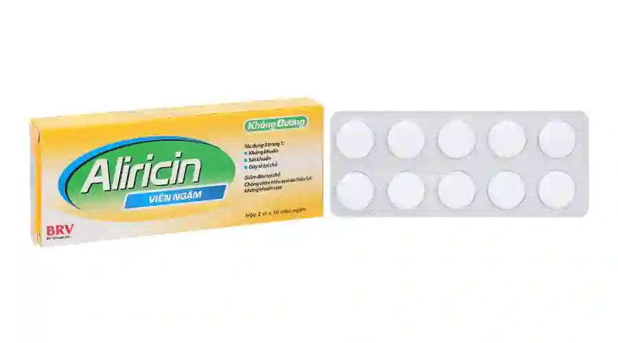 Viên ngậm Aliricin BV không đường điều trị viêm họng, viêm amidan (2 vỉ x 10 viên)