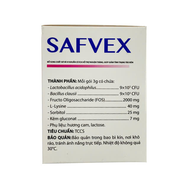 Bột pha uống Safvex 3g Pastuer Institute bổ sung chất xơ và vi khuẩn, hỗ trợ nhuận tràng, giảm táo bón (30 gói)