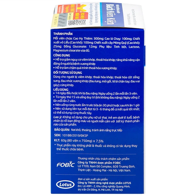 Viên xương khớp Bách Niên Kiện FOBIC hỗ trợ giảm nguy cơ viêm khớp, thoái hóa khớp