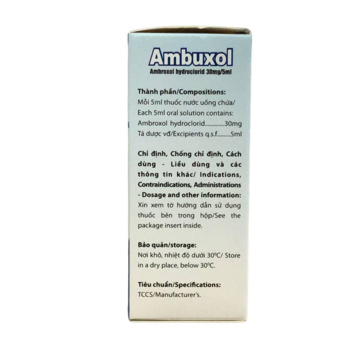 Thuốc Ambuxol 30mg/5ml điều trị bệnh hô hấp giúp tiêu các chất nhầy. 