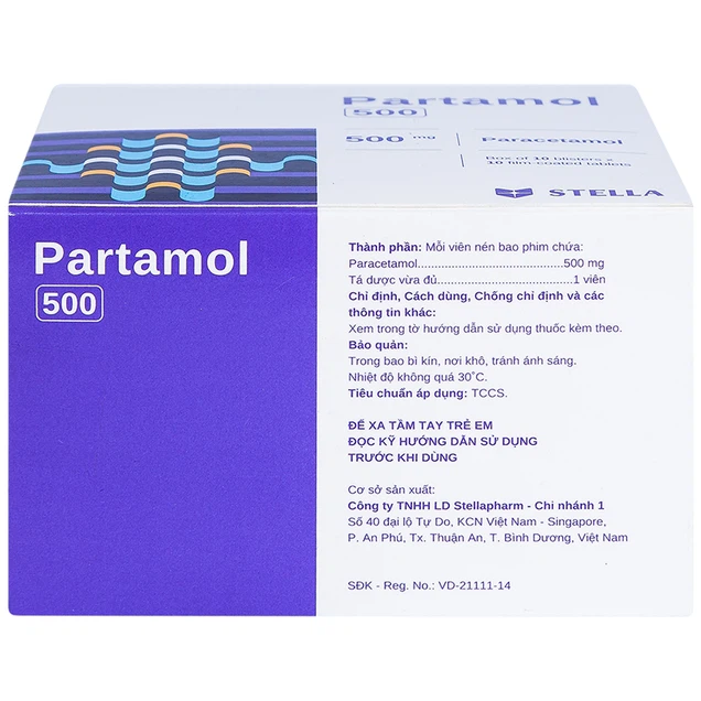 Thuốc Partamol 500 Stella điều trị các cơn đau và sốt từ nhẹ đến vừa (10 vỉ x 10 viên)