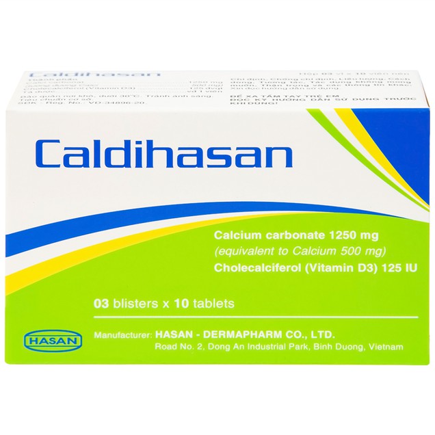 Thuốc Caldihasan Hasan phòng và điều trị thiếu hụt vitamin D, canxi (3 vỉ x 10 viên)