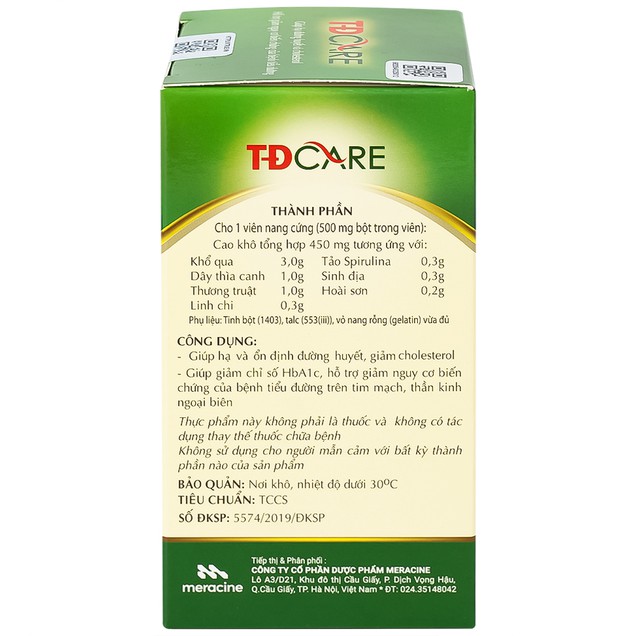 Viên uống TĐCare Meracine giúp hạ đường huyết và cholesterol