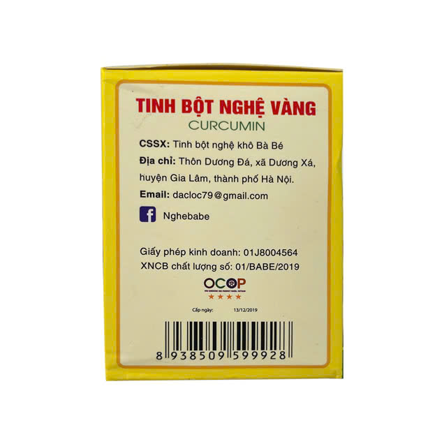 Tinh bột nghệ vàng Curcumin Bà Bé hộp 100g