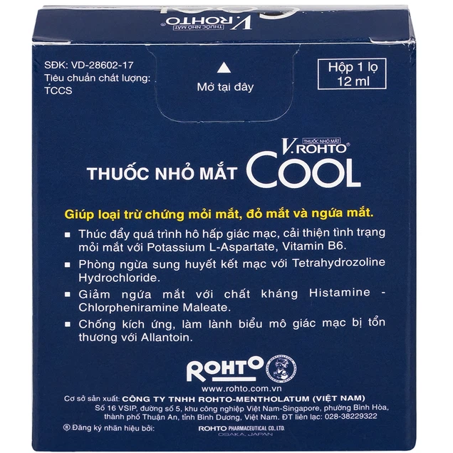 Thuốc nhỏ mắt V.Rohto Cool (12ml) điều trị mỏi mắt, đỏ mắt, ngứa mắt