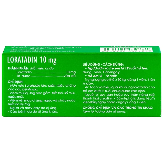 Loratadin 10mg-Traphaco- giảm viêm mũi dị ứng, viêm kết mạc, ngứa, mày đay