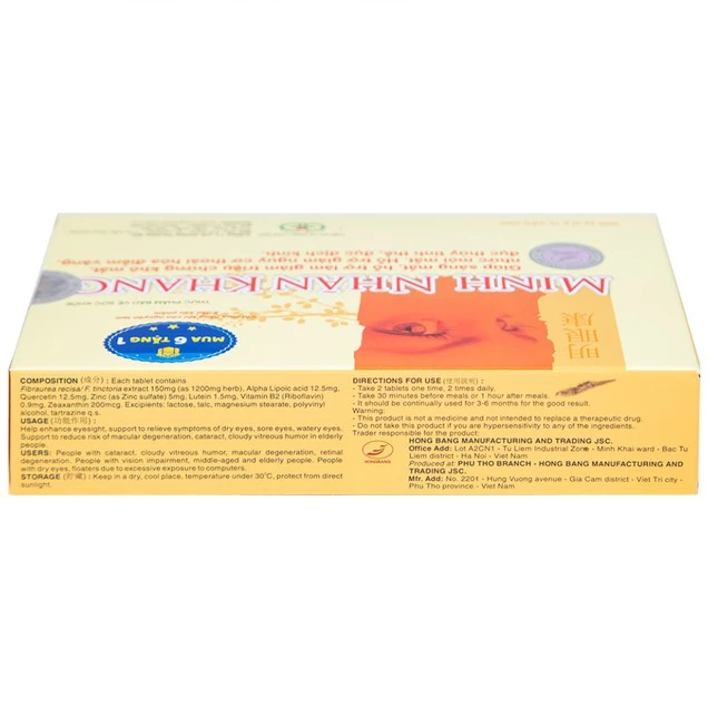 Viên uống Minh Nhãn Khang Hồng Bàng hỗ trợ điều trị thoái hóa điểm vàng, đục thủy tinh thể