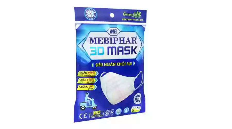 Khẩu trang y tế Mebiphar 3D mask có họa tiết size M gói 5 cái