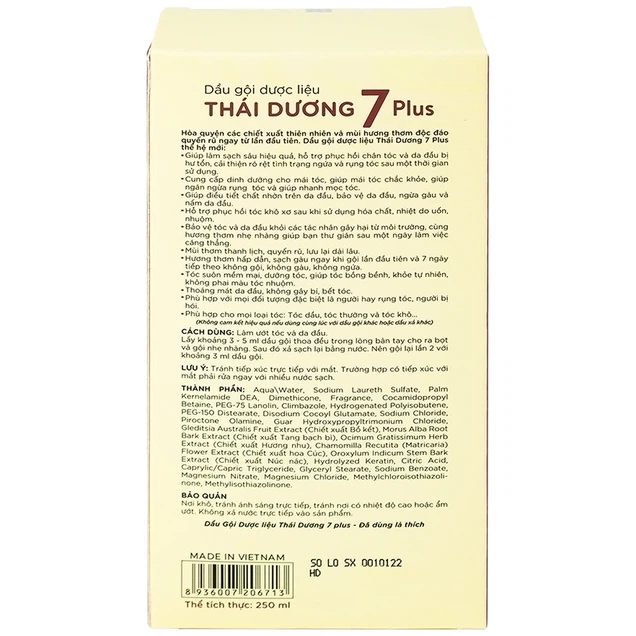 Dầu gội dược liệu Thái Dương 7 Plus không gàu, không ngứa, ngăn rụng tóc, giúp nhanh mọc tóc (250ml)