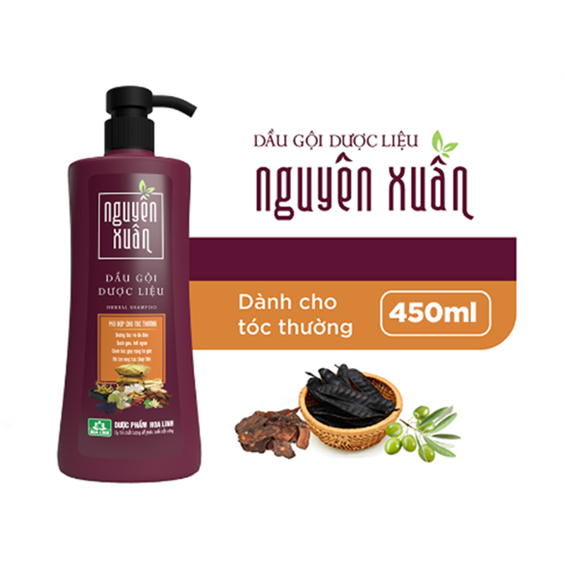 Dầu gội dược liệu Nguyên Xuân đỏ cho tóc thường chai 450ml Hoa Linh