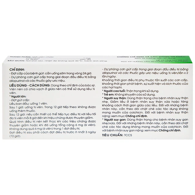 Colchicin 1mg-Traphaco điều trị đợt gout cấp, dự phòng gout tái phát