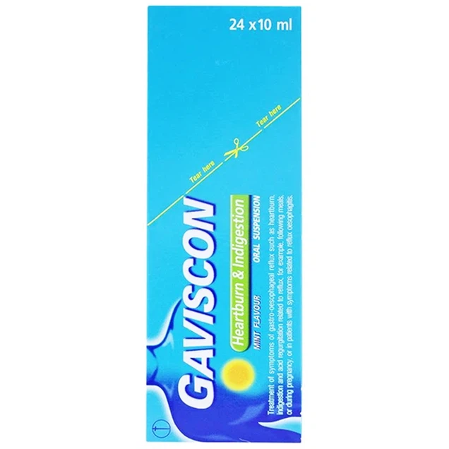 Hỗn dịch uống Gaviscon trị triệu chứng trào ngược dạ dày, thực quản (24 gói x 10ml)