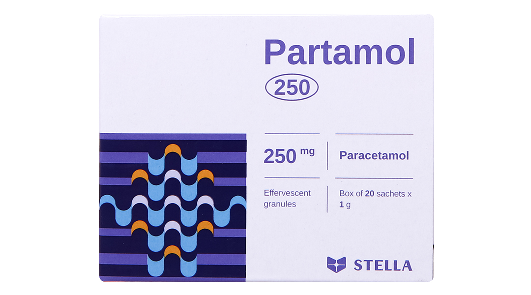 Cốm sủi Partamol 250 giảm cơn đau và sốt từ nhẹ đến vừa (20 gói x 1g)