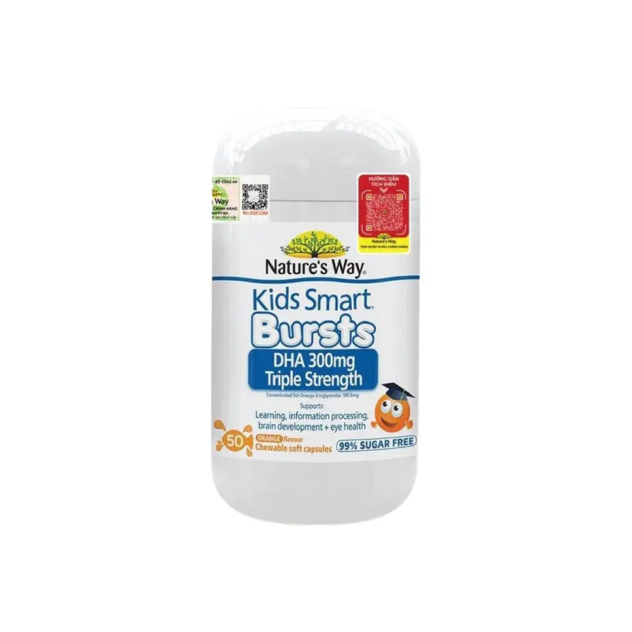 Viên nhai Kids Smart DHA 300mg Triple Strength Nature's Way hỗ trợ sức khỏe não bộ (50 viên)