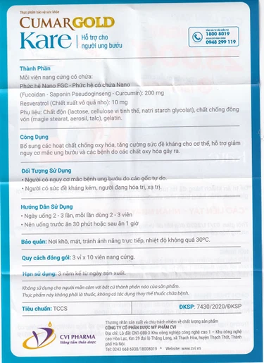 Viên uống CumarGold Kare CVI Pharma hỗ trợ giảm nguy cơ mắc ung bướu 