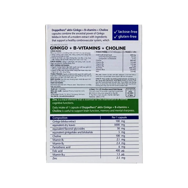 Bổ não Doppel Herz Aktiv Ginkgo + B vitamins + Choline
