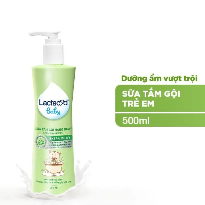 Sữa tắm gội hàng ngày Body And Hair Wash Lactacyd Baby Extra Milky sạch dịu nhẹ, dưỡng ẩm vượt trội (500ml)