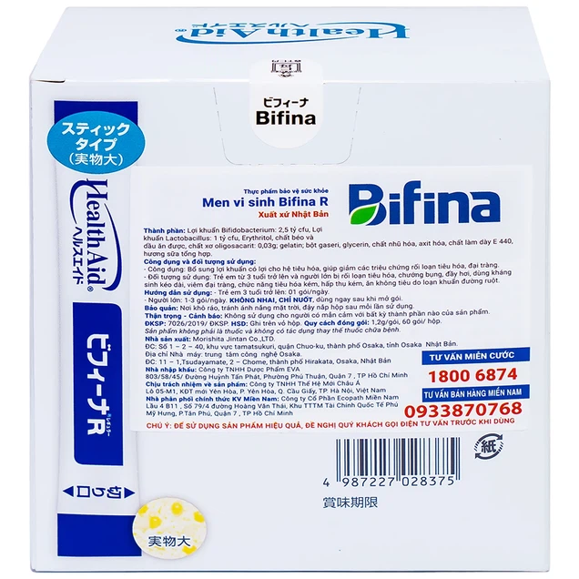 Men vi sinh Bifina R Health Aid bổ sung lợi khuẩn cho tiêu hóa, giảm rối loạn tiêu hóa, đại tràng (60 gói)