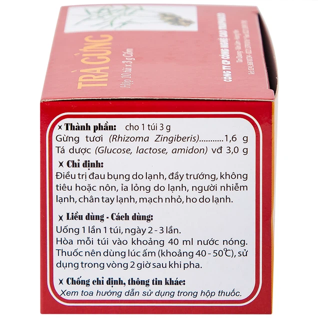 Trà Gừng Traphaco điều trị đau bụng do lạnh, đầy trướng, không tiêu (20 gói x 3g)