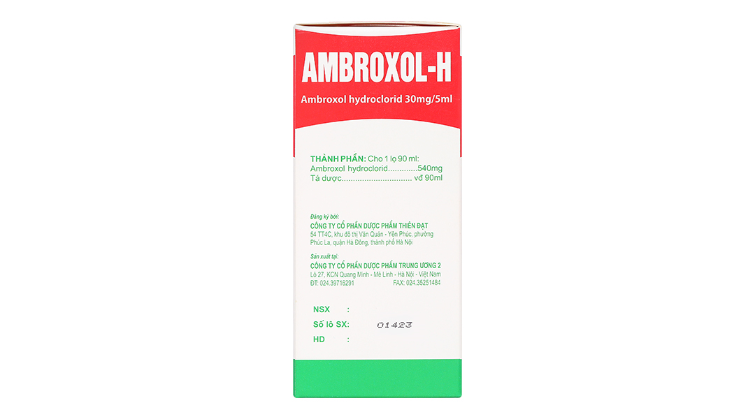 Siro Ambroxol-H 30mg/5ml trị bệnh hô hấp có kèm tăng tiết dịch phế quản chai 90ml