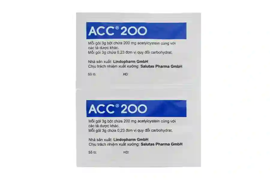 Bột pha dung dịch uống ACC 200  tiêu nhầy trong bệnh phế quản-phổi cấp và mãn tính (50 gói)