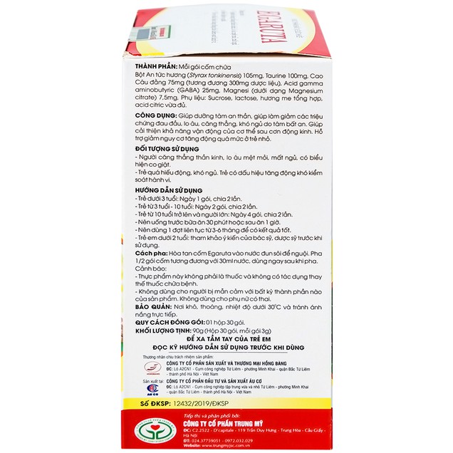 Cốm Egaruta giảm nguy cơ co giật, tăng động, dưỡng tâm an thần