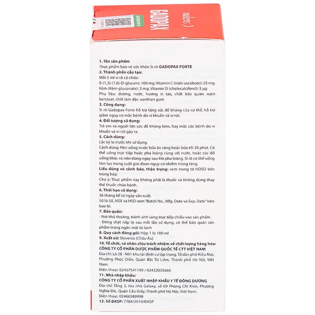 Siro Gadopax Forte hỗ trợ tăng sức đề kháng của cơ thể