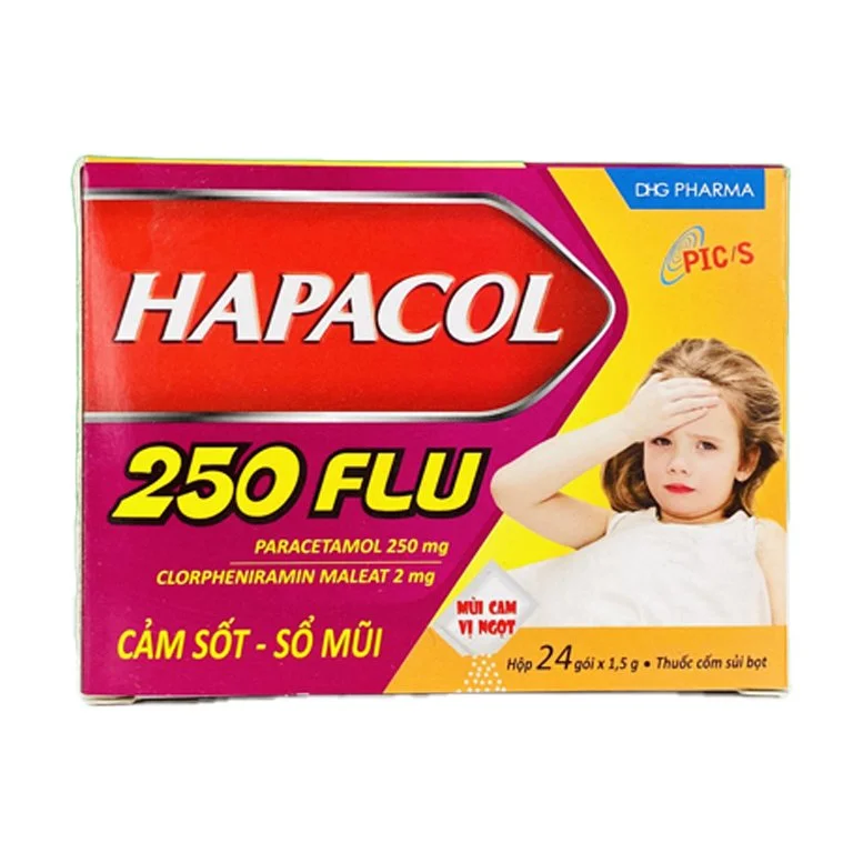 Hapacol 250 Flu-Hậu Giang hộp 24gói