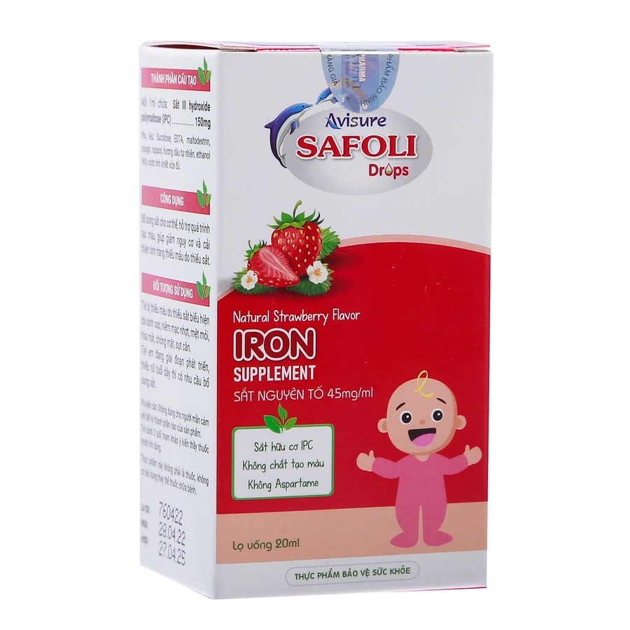 Sắt cho bé Avisure Safoli Drop sắt hữu cơ nhỏ giọt cho bé lọ 20ml cho bé thiếu máu do thiếu sắt