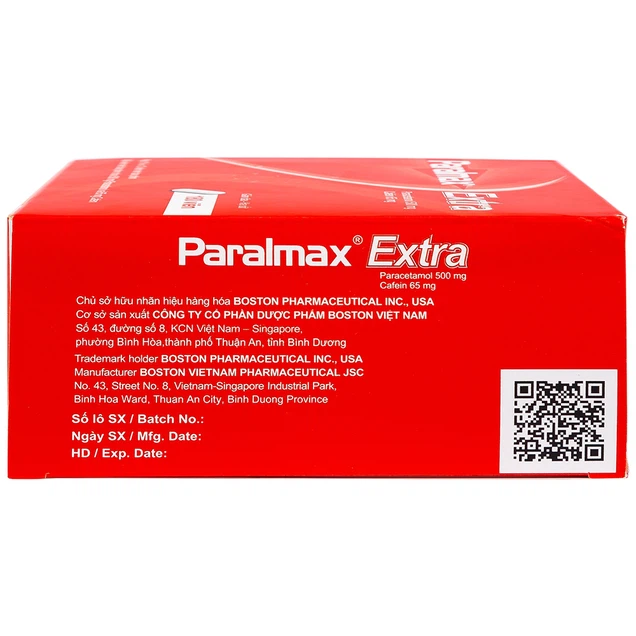 Viên nén Paralmax Extra 500mg/65mg Boston giảm đau nhẹ đến trung bình và hạ sốt 