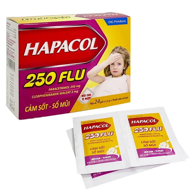 Cốm Hapacol 250 Flu DHG điều trị cảm sốt, sổ mũi